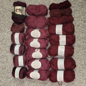 Assorted Wool Yarn Bundle in Shades of Burgundy and Purple